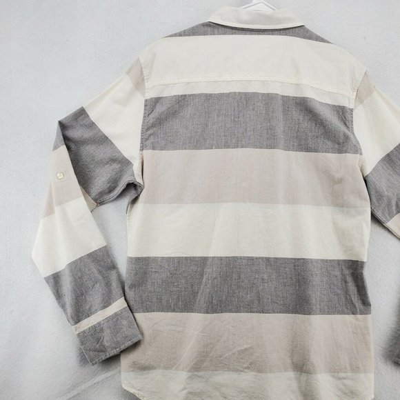 GUESS Shirt Men's Long Sleeve Striped Casual Button Up Oxford White Tan Large - Picture 10 of 12